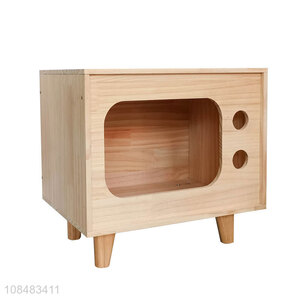 Best selling creative wooden goggle-box shape cat nest