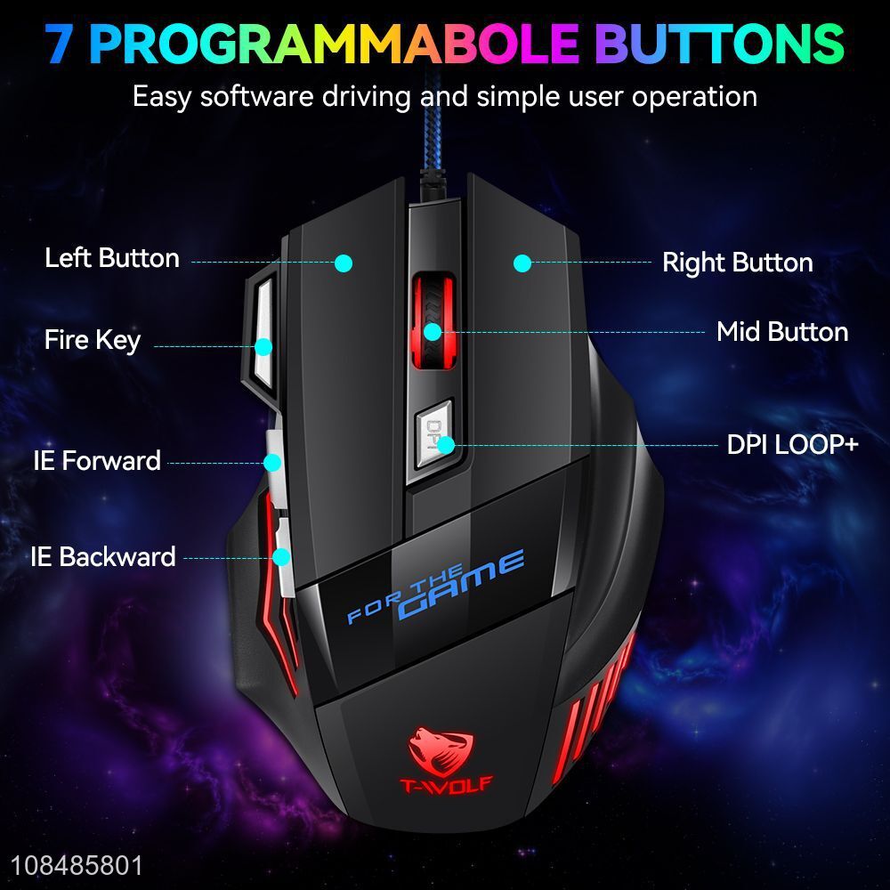 Good quality 7-color led backlight 7 buttons usb wired gaming mouse