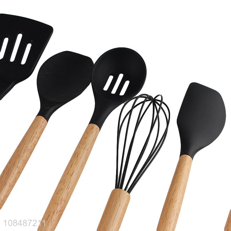 Wholesale 12pcs food grade silicone kitchen utensil set with wooden handle