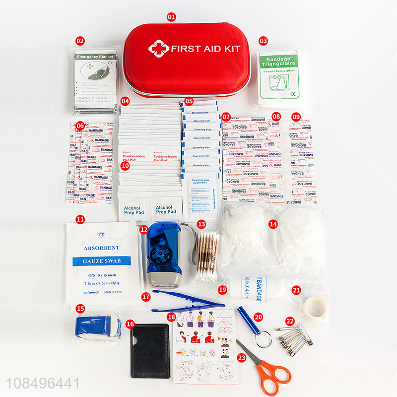 Custom logo 23 items 177 pieces first aid kit for home travel and car