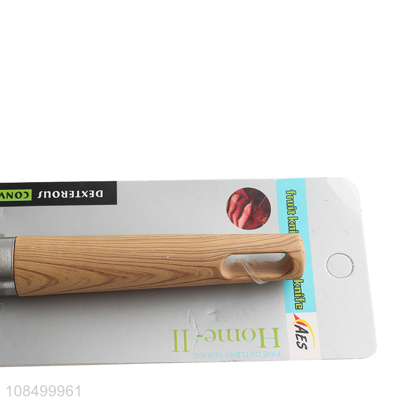 Wholesale flat-top stainless steel fruit knife with wood grain handle