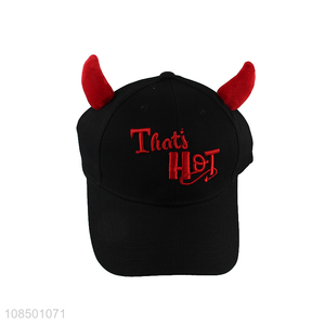 Recent design unisex trendy embroidered baseball cap with ox horn