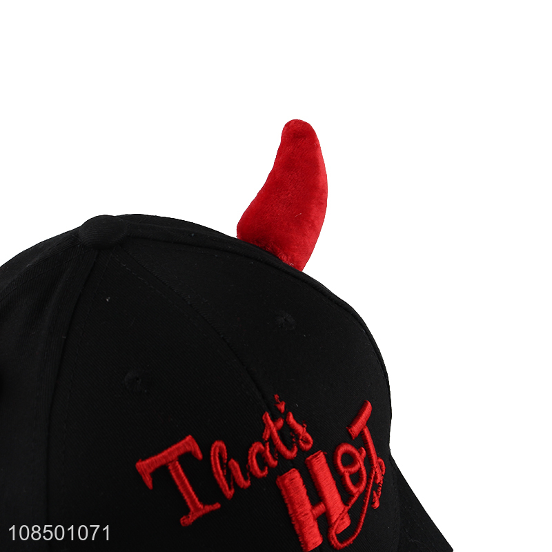 Recent design unisex trendy embroidered baseball cap with ox horn
