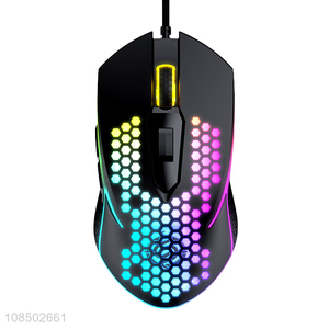 Wholesale ergonomic design 6 buttons colorful light wired gaming honeycomb mouse