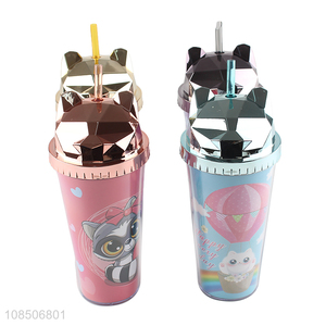 New arrival cartoon pattern plastic water bottle with straw