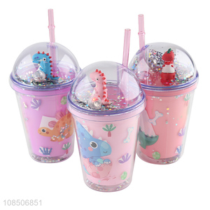 Factory price cartoon 450ml plastic water bottle with straw and lid