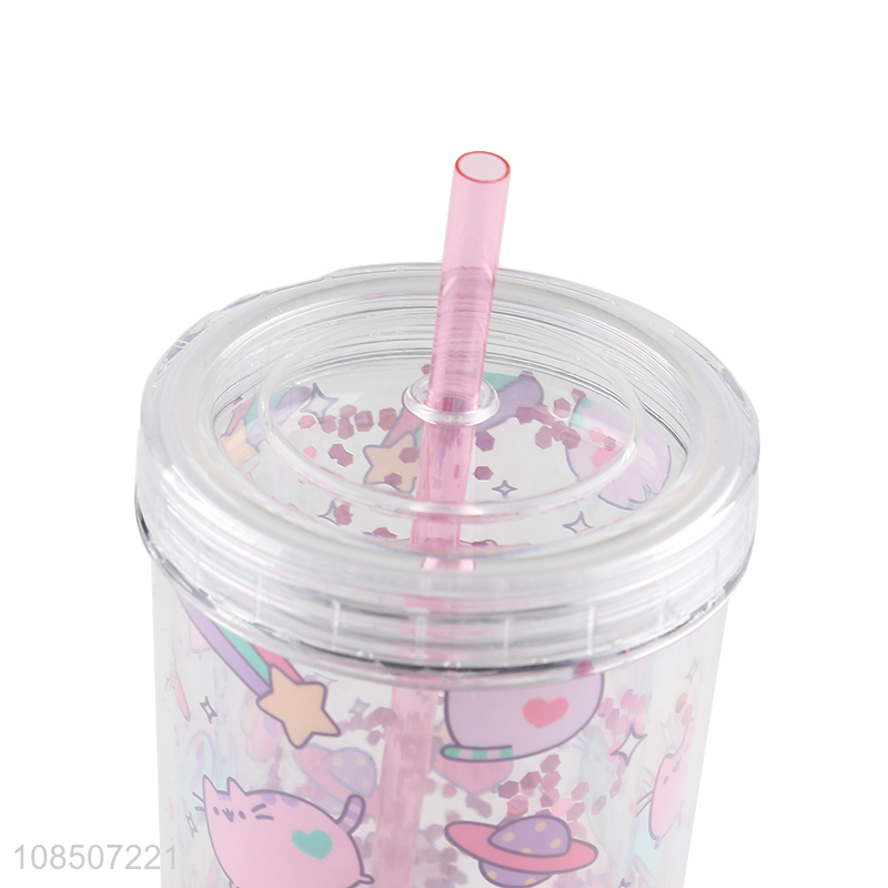 Cheap price plastic double wall straw water cup water bottle