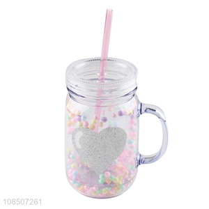 Yiwu factory plastic 550ml straw water mug water cup with handle