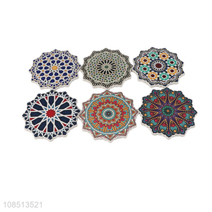 Hot selling heat insulated mandala coasters with anti wear cork back