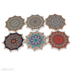 Good quality absorbent mandala ceramic coaster cork cup mat for gift