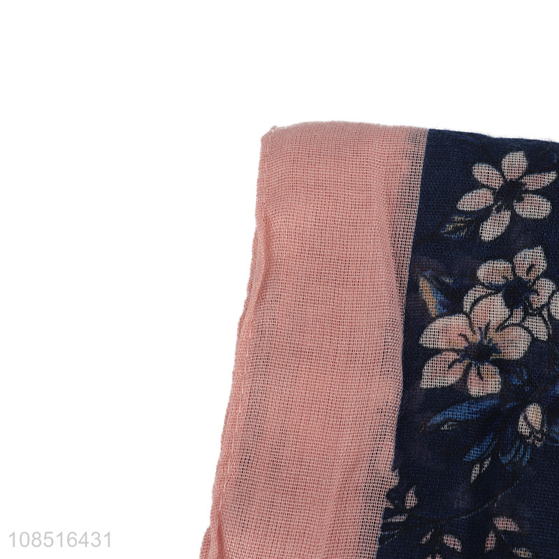 New products women thin floral prints scarf with fringes