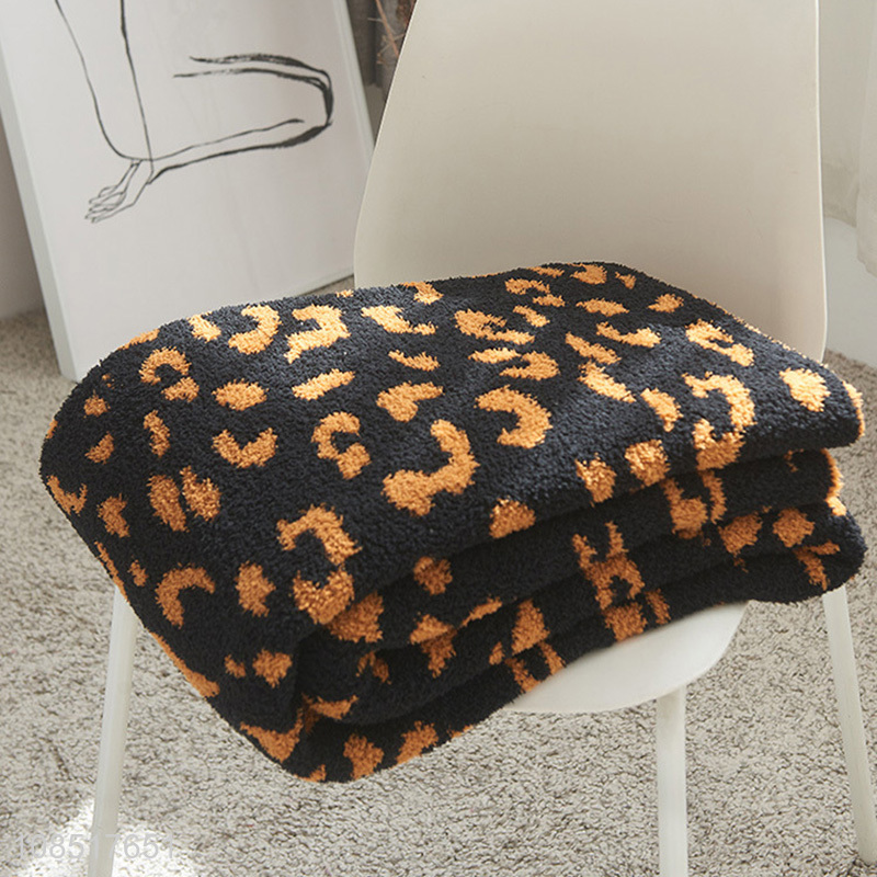 Wholesale leopard print throw blanket fluffy knitted blanket for couch