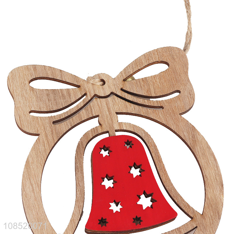 Wholesale Christmas tree pendant wooden bell ornament with pinecone