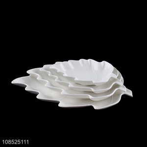 Hot products white leaves shape plate ceramic dishes for sale