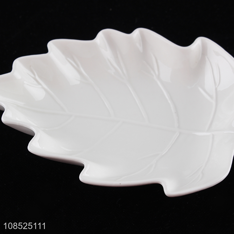 Hot products white leaves shape plate ceramic dishes for sale