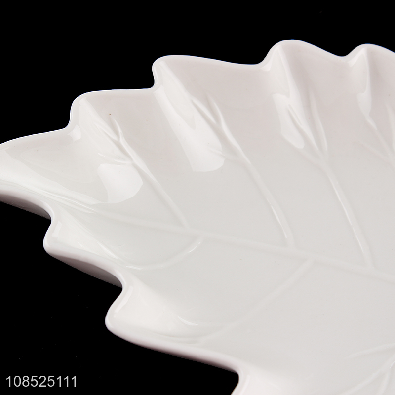 Hot products white leaves shape plate ceramic dishes for sale