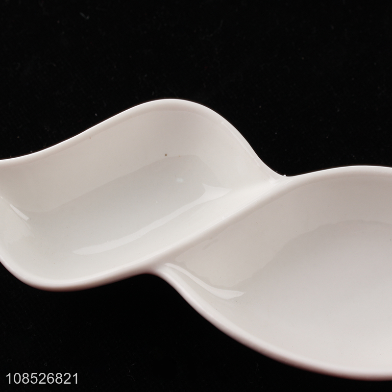 Good price 3-compartment ceramic dish for fruit snacks desserts