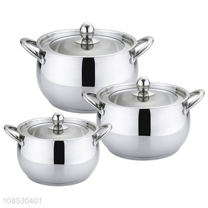 Best quality 3pcs thick stainless steel double ear soup pot saucepan set