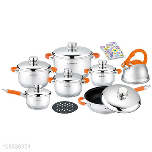 Wholesale stainless steel cookware set with saucepan soup pot frying pan milk pot kettle