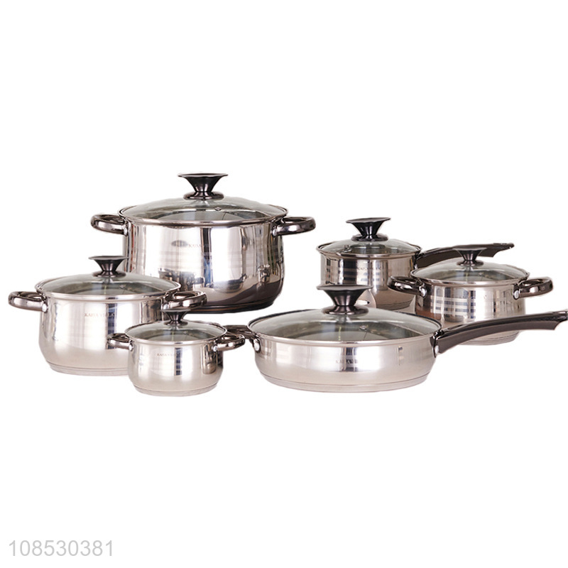 Wholesale 6pcs stainless steel cookware set with saucepan frying pan milk pot soup pot