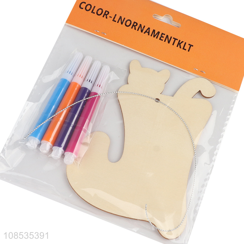 Wholesale DIY painting wooden Halloween ornament unfinished set