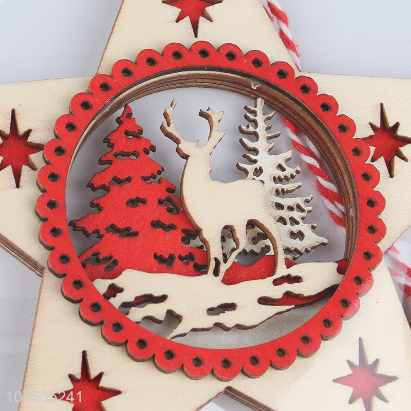 New arrival hollowed out wooden Christmas tree hanging ornaments