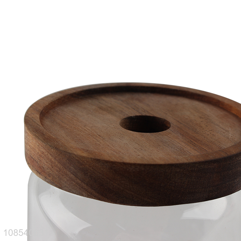 Most popular wooden lid glass sealed storage jar for sale