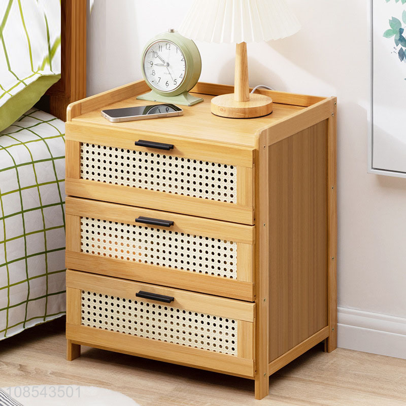 Hot selling bedroom furniture bamboo nightstand household storage cabinet
