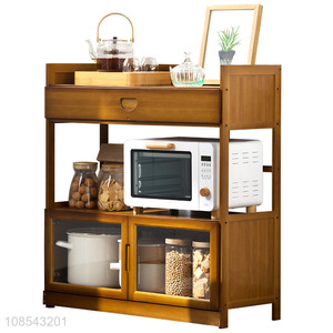 Hot selling bamboo kitchen cabinet microwave oven storage cabinet