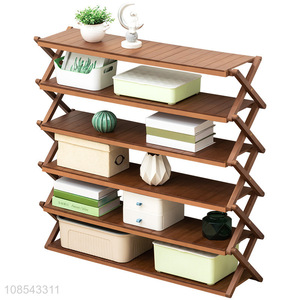 High quality floor standing folding bamboo storage shelves bookshelves