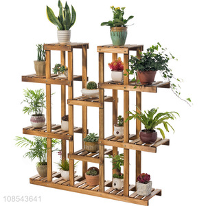 New product 6-tier solid wood indoor outdoor potted tall plant shelf