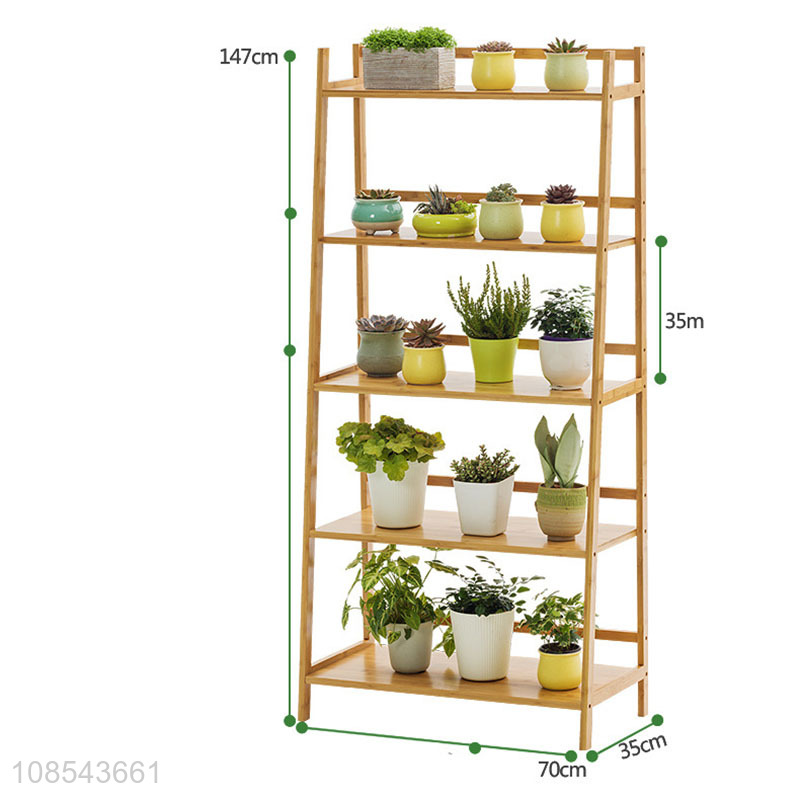 High quality 5-tier bamboo plant stands flower pot organizer rack