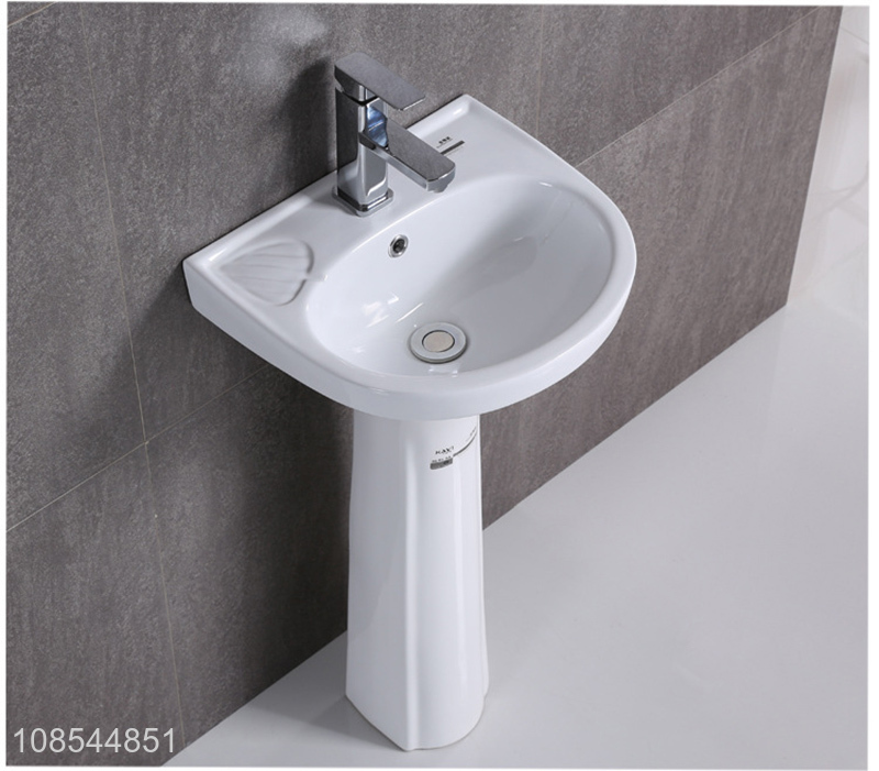 Factory supply white ceramic pedestal bathroom sink washbasin for home