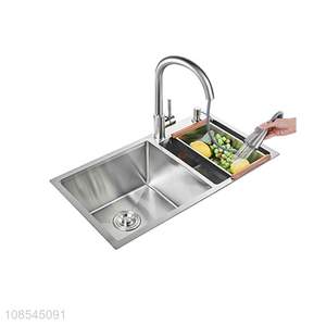 Online wholesale stainless steel kitchen double sinks with soap sispenser