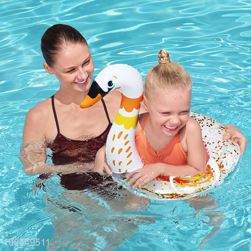 Hot selling inflatable pool floats sequined swan swim ring