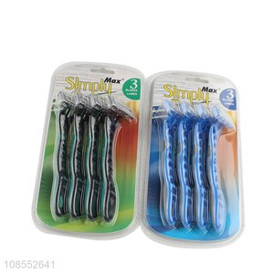 Online wholesale 3 blades disposable razors with lubricating strip