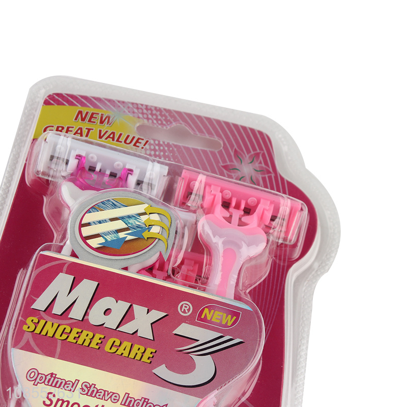 Hot sale 3 blades disposable razors with lubricating strip for women