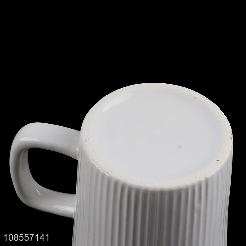 Wholesale white striped ceramic coffee cup and saucer set