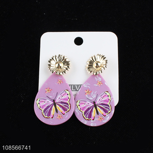 Yiwu market butterfly printed acrylic earrings stud earrings