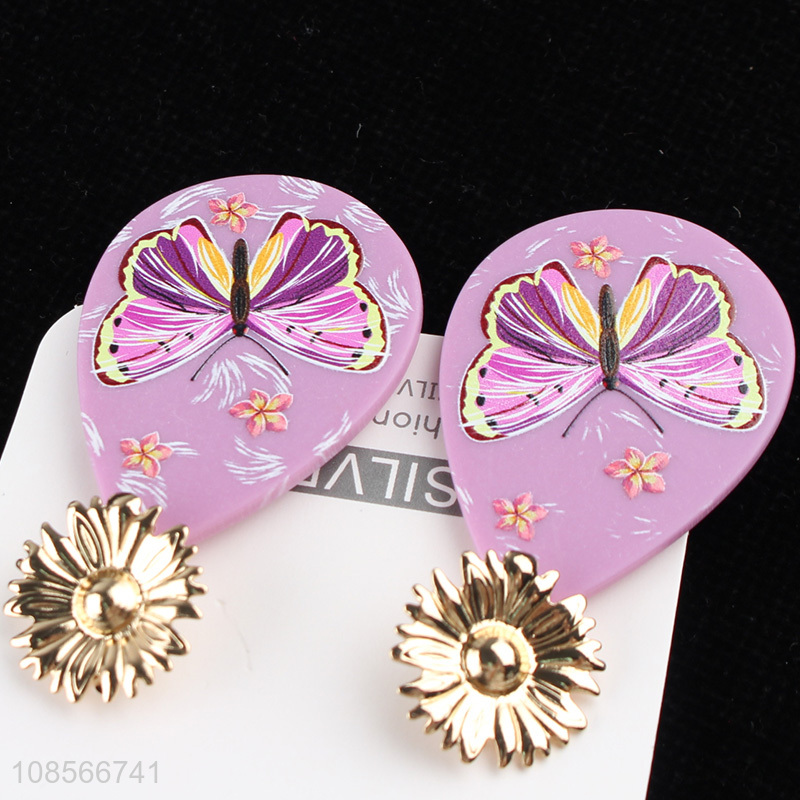 Yiwu market butterfly printed acrylic earrings stud earrings