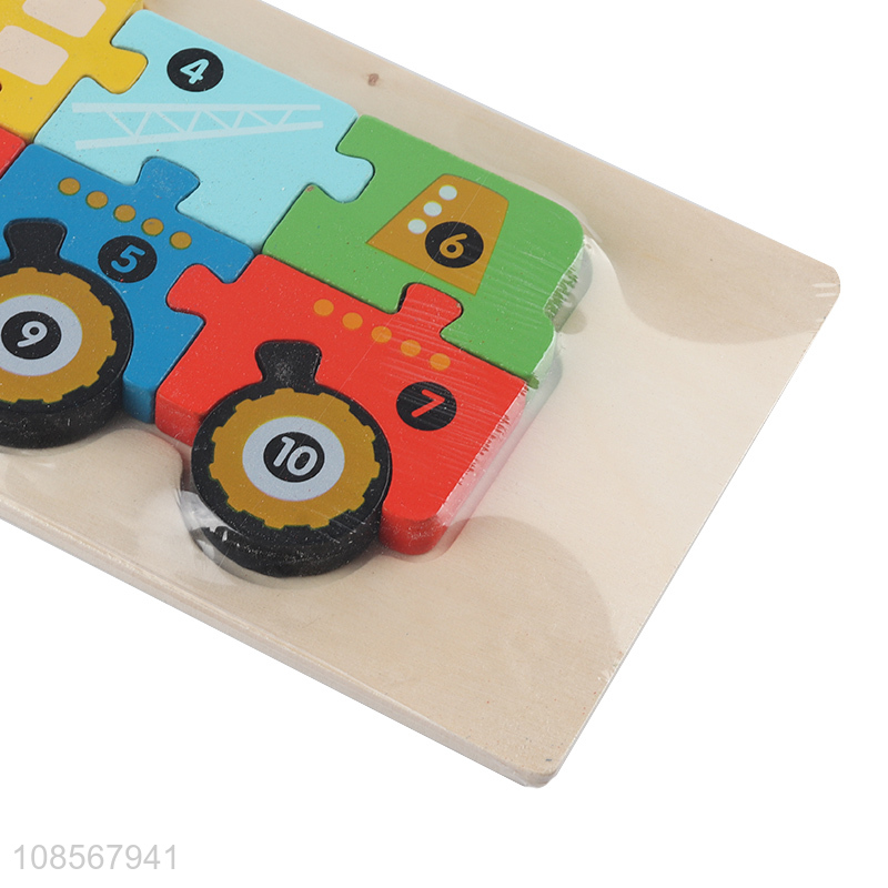 Hot sale wooden engineering truck puzzle for toddlers boys girls