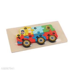 Hot sale wooden engineering truck puzzle for toddlers boys girls