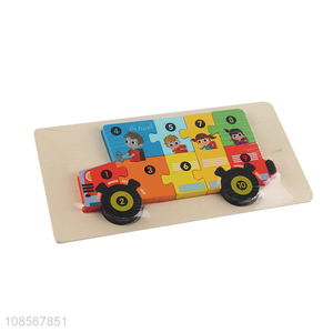 Good quality wooden school bus puzzle cartoon 3D puzzle toy