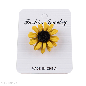 Hot selling alloy enamel sunflower brooch pin for ladies
