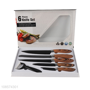 Online wholesale 6pcs kitchen knives set with chef knife, bread knife, cleaver, all-purpose knife, paring knife & peeler