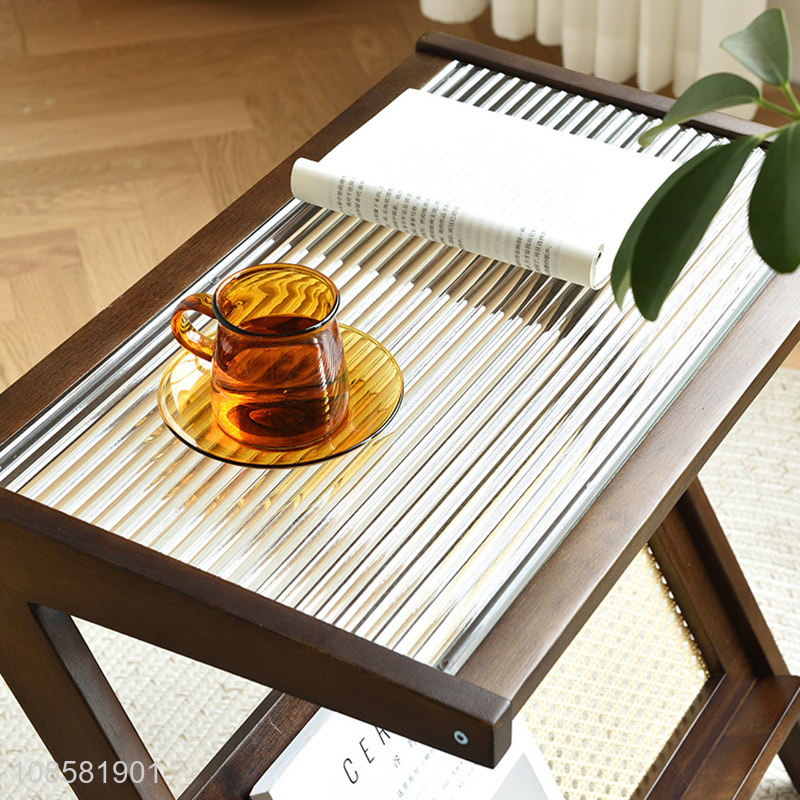 New product hand-woven rattan solid wood glass top end table