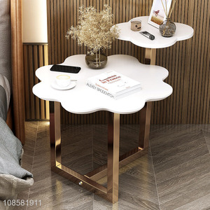 Wholesale modern 2-tier coffee table tea table with golden metal frame