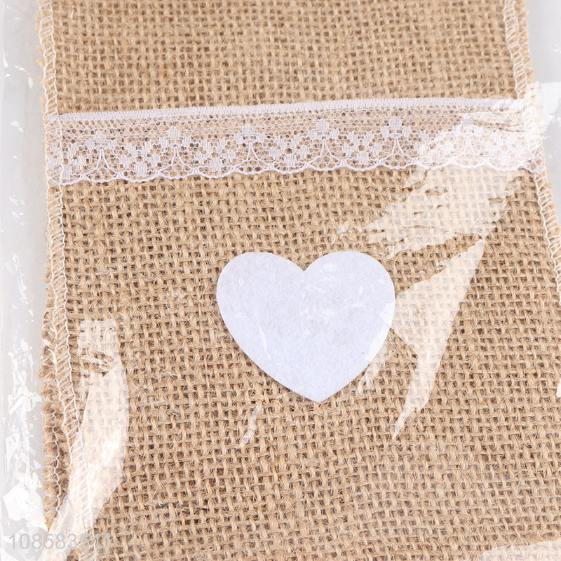 New product burlap lace cutlery holder for wedding party decor