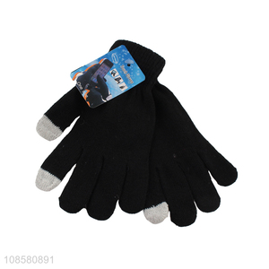 Wholesale winter warm gloves touch screen polyester knitted gloves