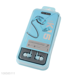 Top quality reusable blue wired earphones with microphone